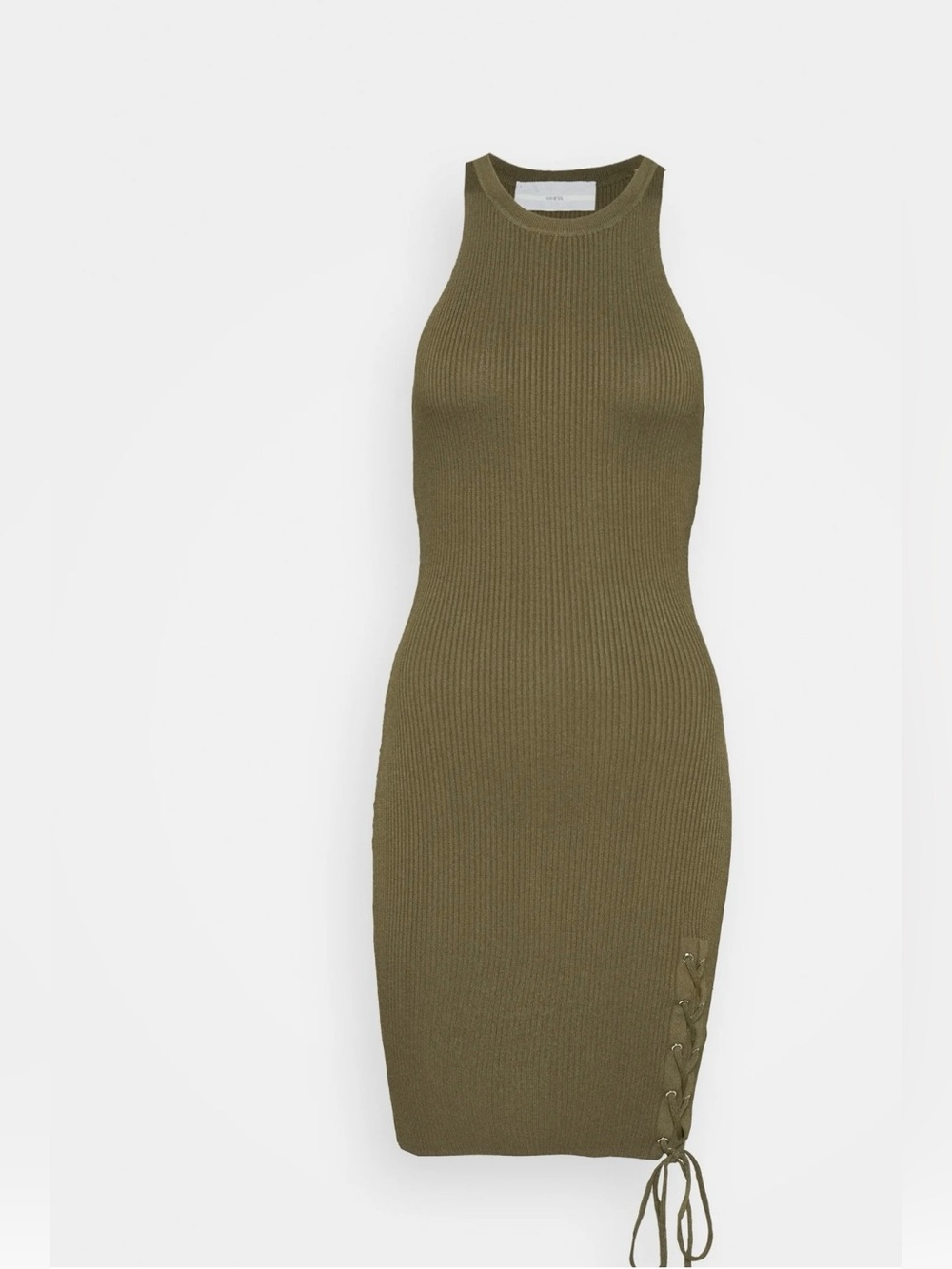 Large GUESS Olive Ribbed Knit Dress - Picture 3 of 7